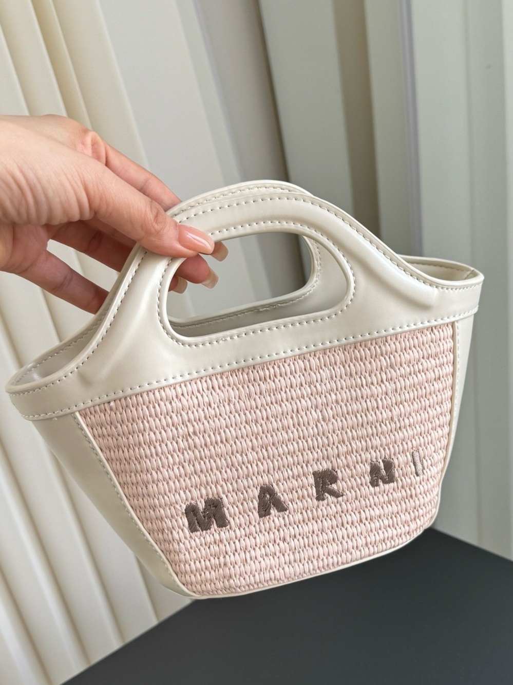 Marni Cream & Blush Woven Mini Tote Bag🎶